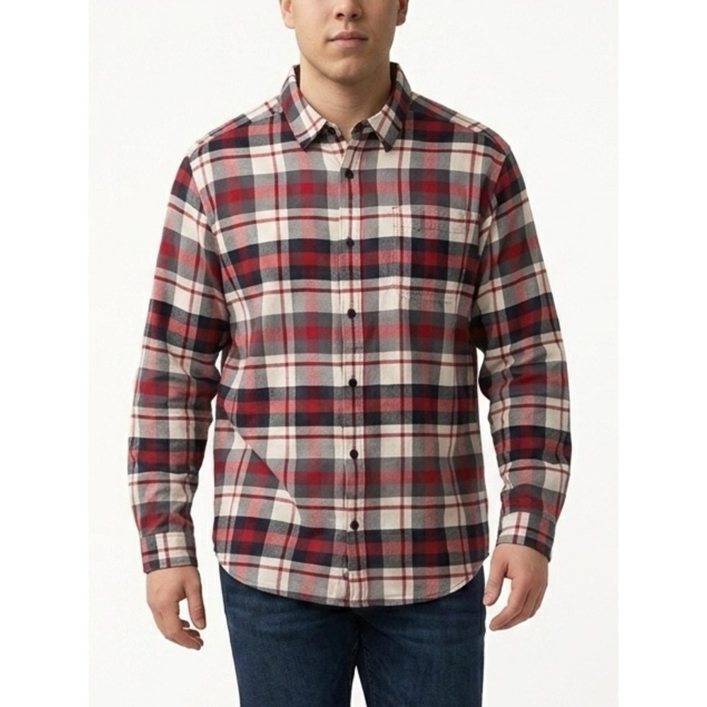 Columbia Shirt Mens XL Red Black Plaid Excellent Long Sleeve front pocket AM8053